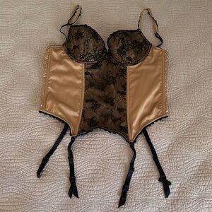 VS Very Sexy Black & Tan Lace Corset